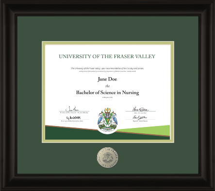 Satin black hardwood diploma frame with custom minted medallion (120900)